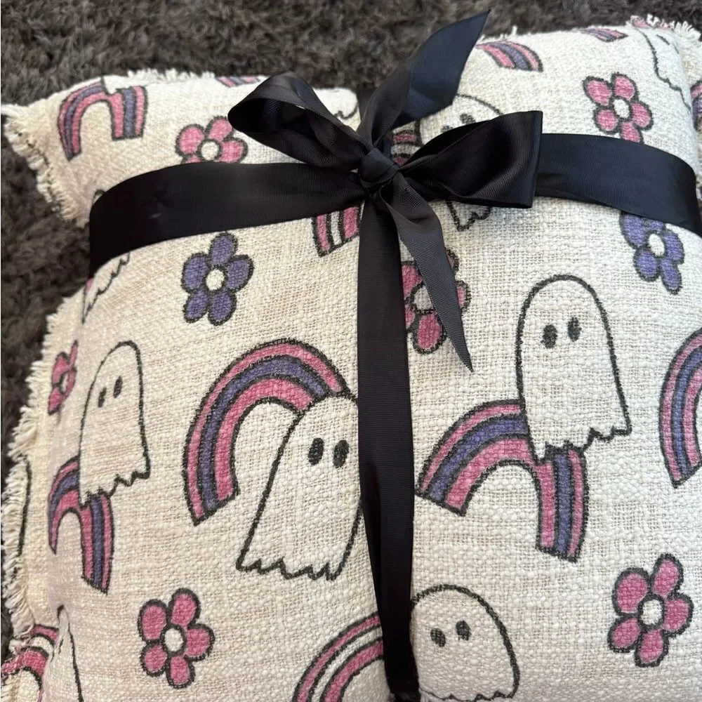 🎃 Halloween Ghost & Rainbow Throw Pillow Set – Goblin & Ghoul 🎃 LG 16” x 16” NWT